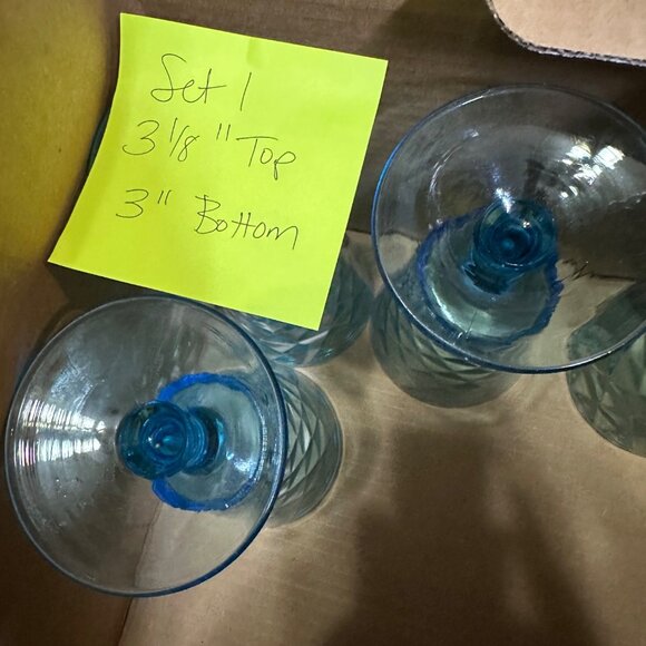 Vtg EAPG Bryce Brothers Style Water Goblet Sky Blue Diamond Quilted 7" Set of 4 - Picture 8 of 8